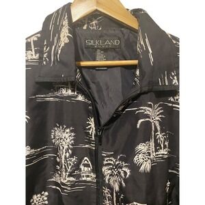 Silkland 3x beaded palm tree black white beach jacket 22w/24w 100% silk top